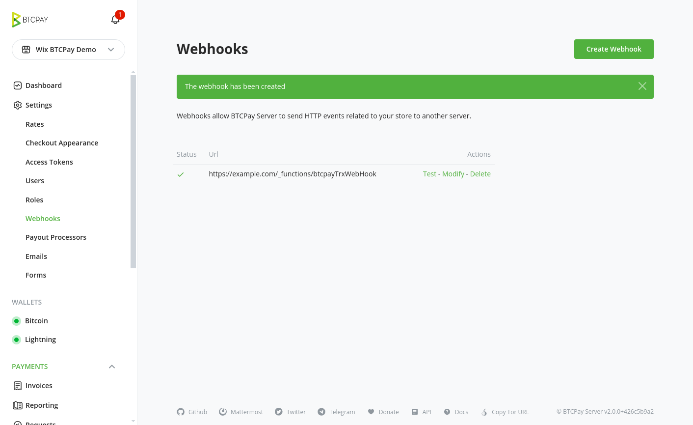 Webhook created successfully Webhook created successfully