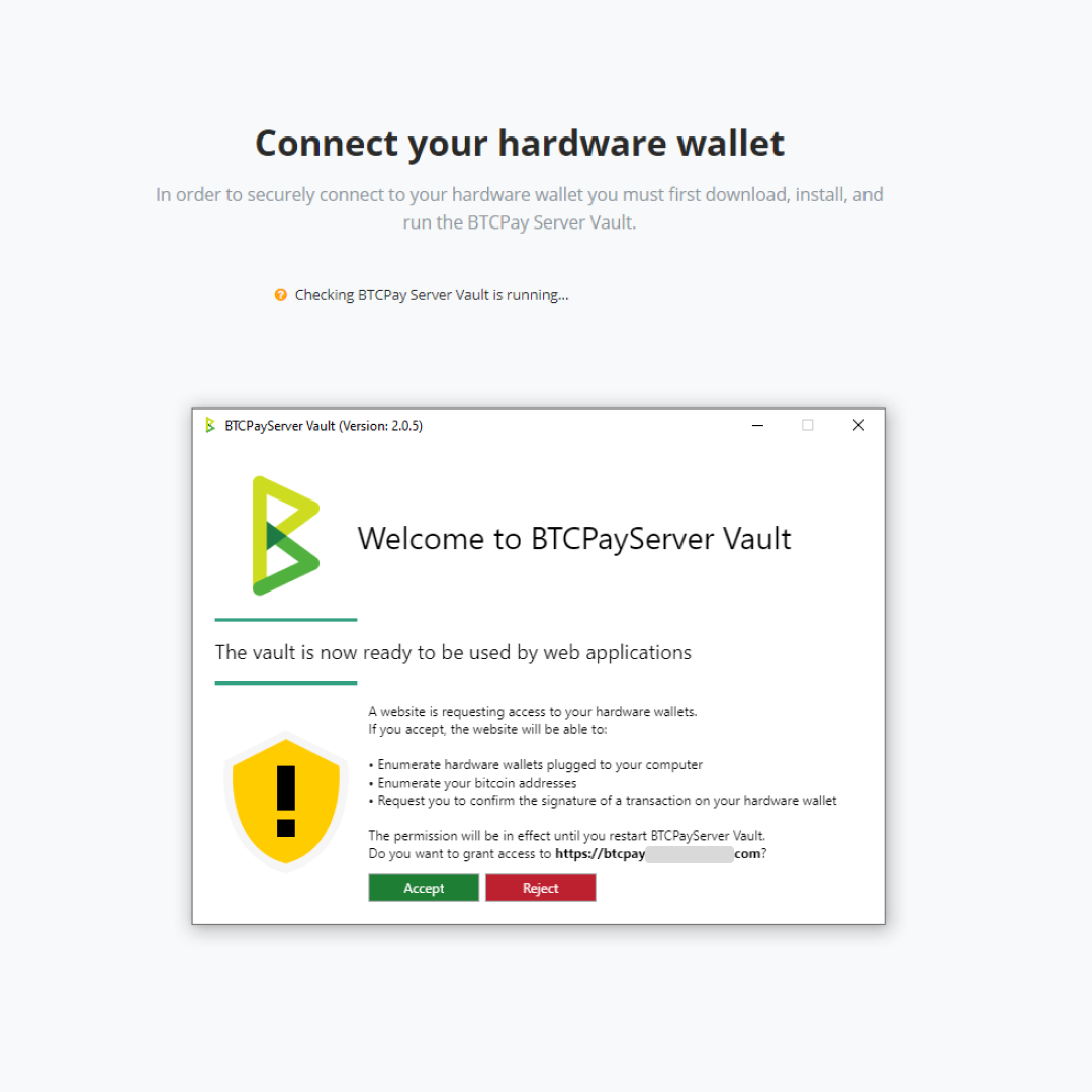 BTCPay Server Vault configuration BTCPay Server Vault configuration