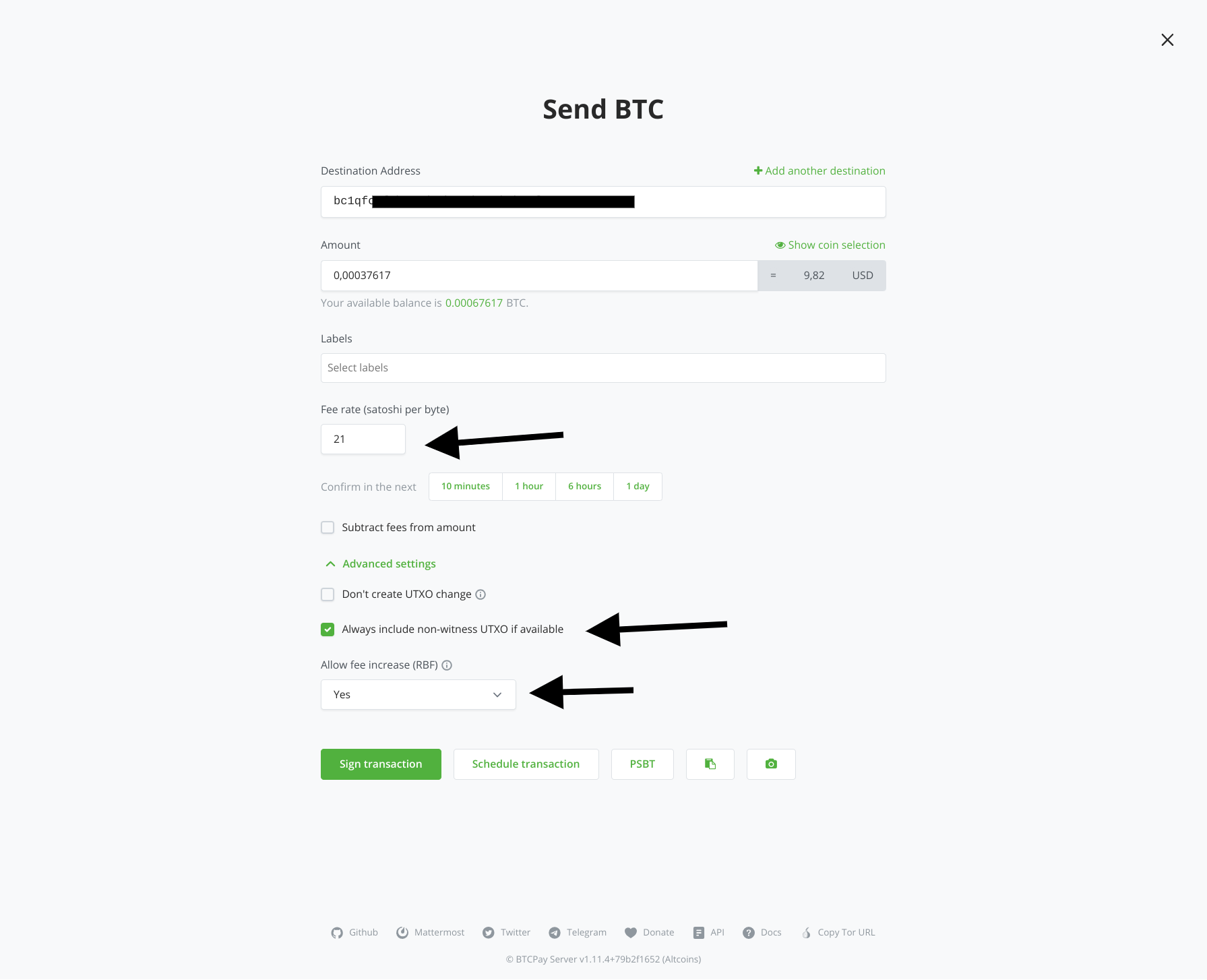 Create a transaction BTCPay: Create transaction on BTCPay Server