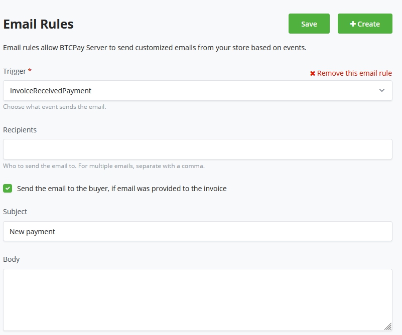 Create new Email rule