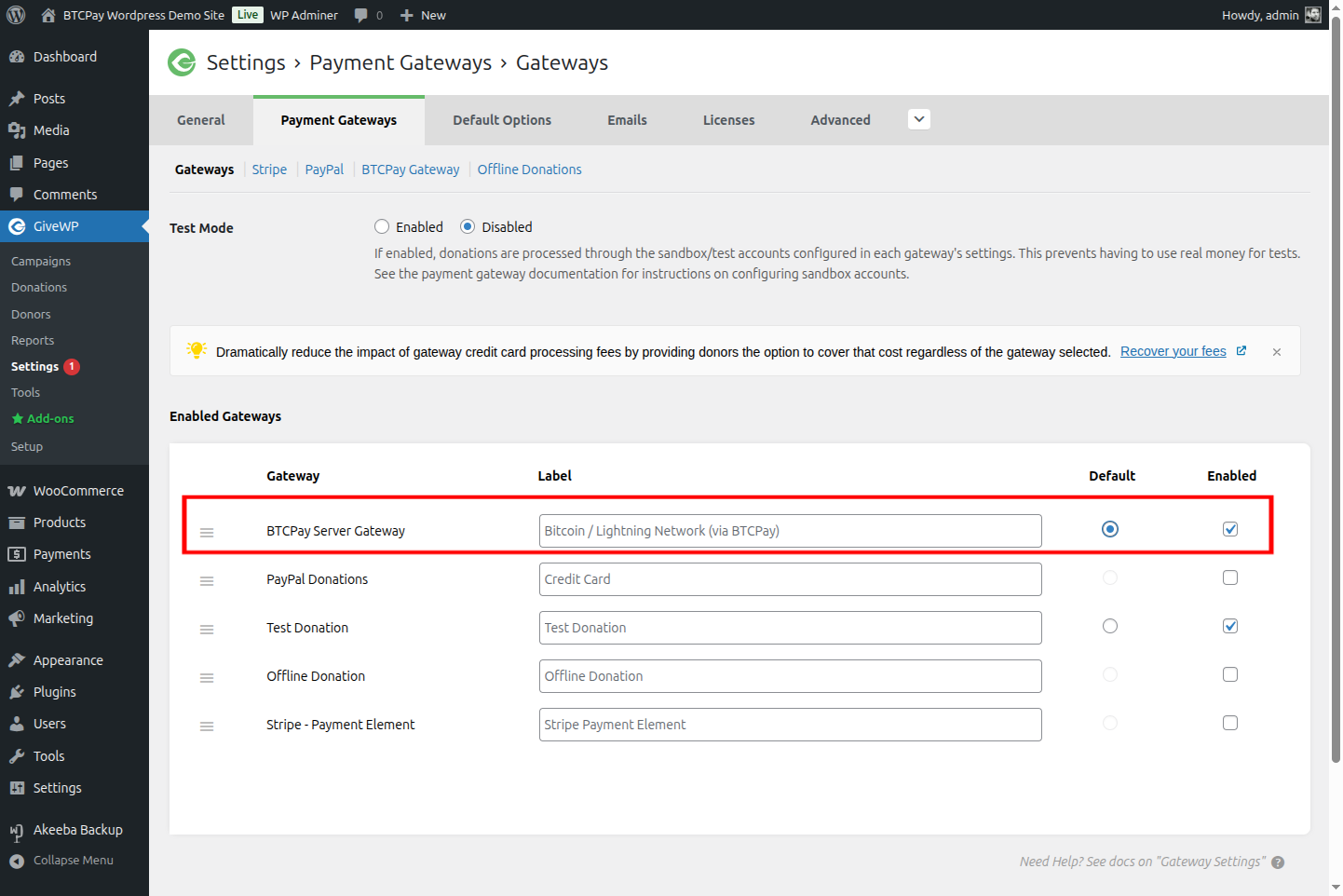 BTCPay for GiveWP: Gateways Overview