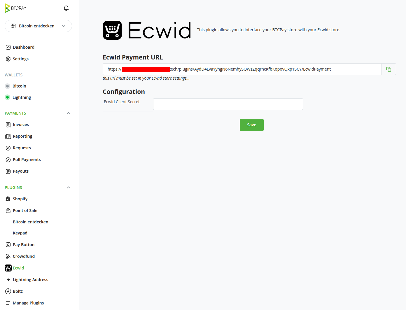 Ecwid plugin settings page Ecwid plugin settings page