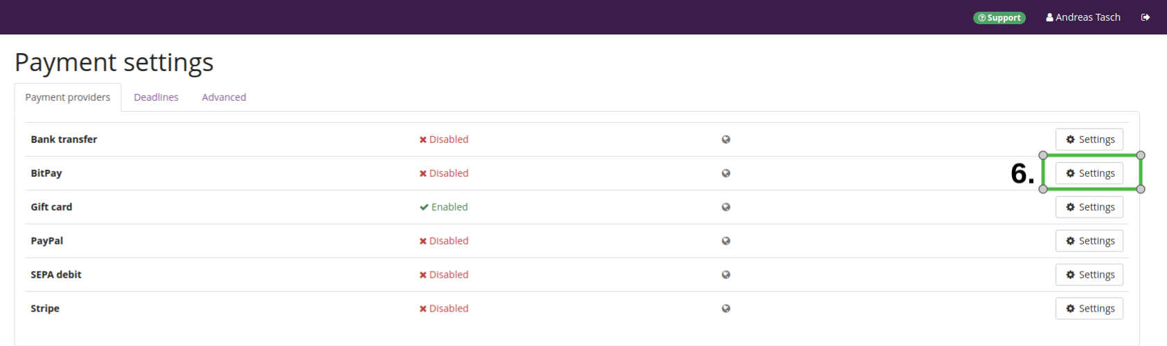 BitPay settings BitPay settings