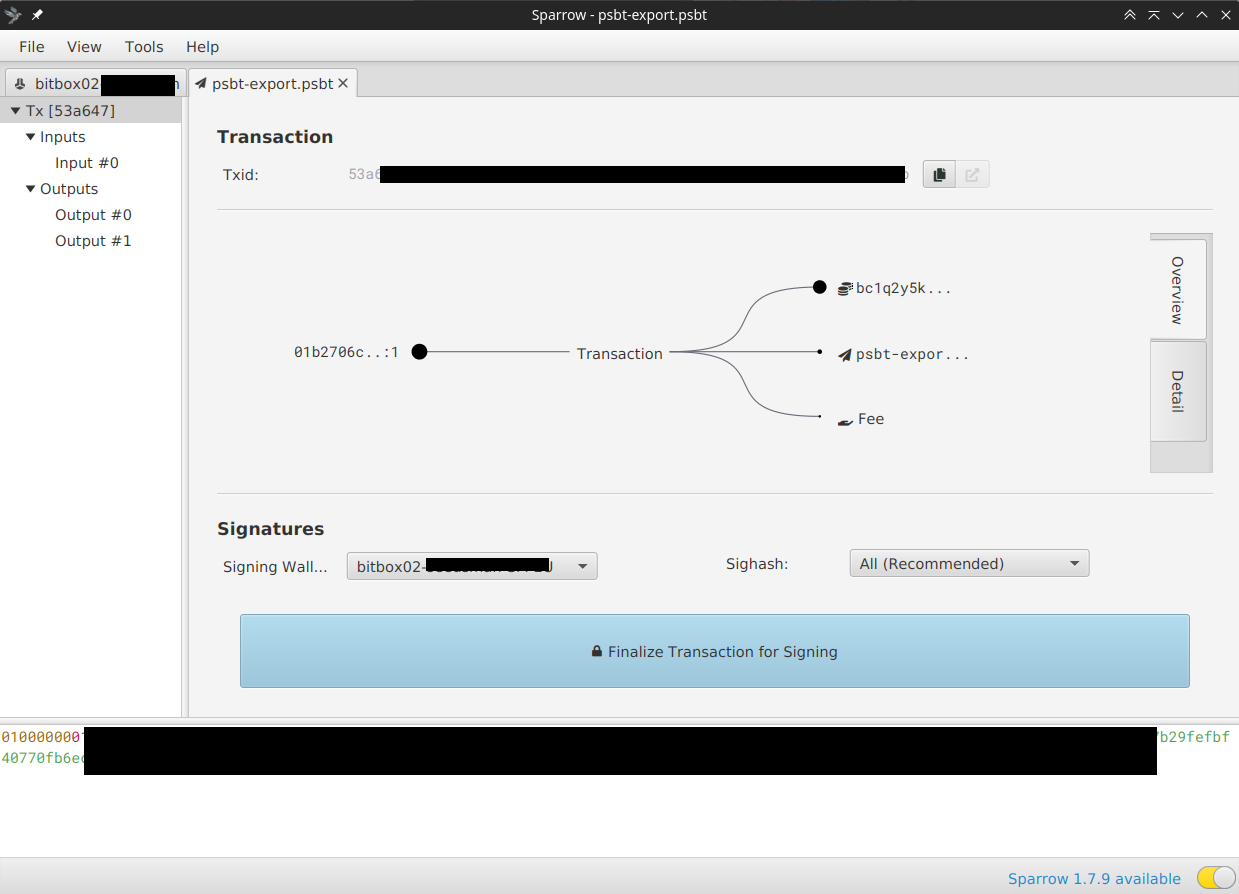 Loaded PSBT for signing Sparrow wallet: Load the PSBT file