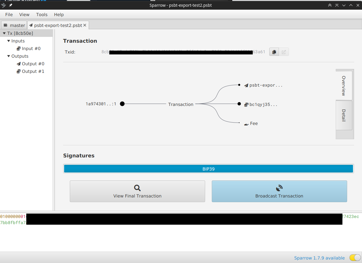 Broadcast the transaction Sparrow wallet: broadcast the transaction